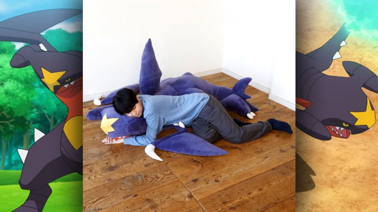 Giant Garchomp plushie capturing hearts of Pokémon fans