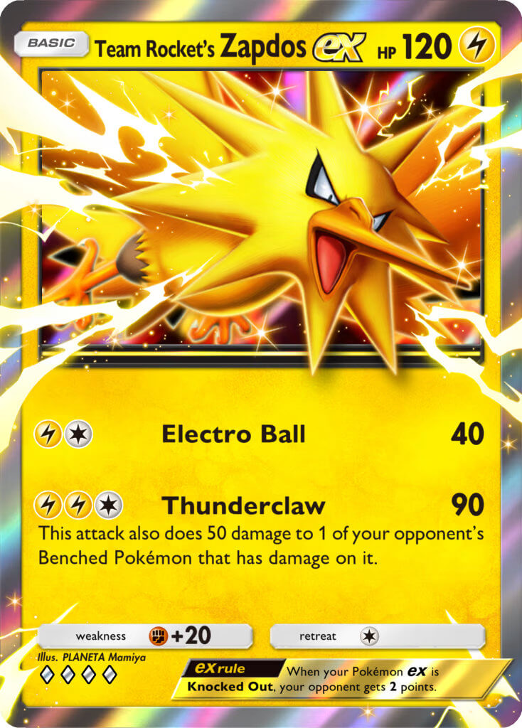 Team Rocket's Zapdos ex from the Team Rocket's Ambition TBP for Pokémon TCG Pocket