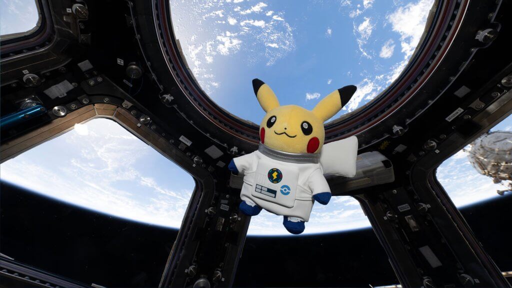 Astronaut Pikachu plushie in space