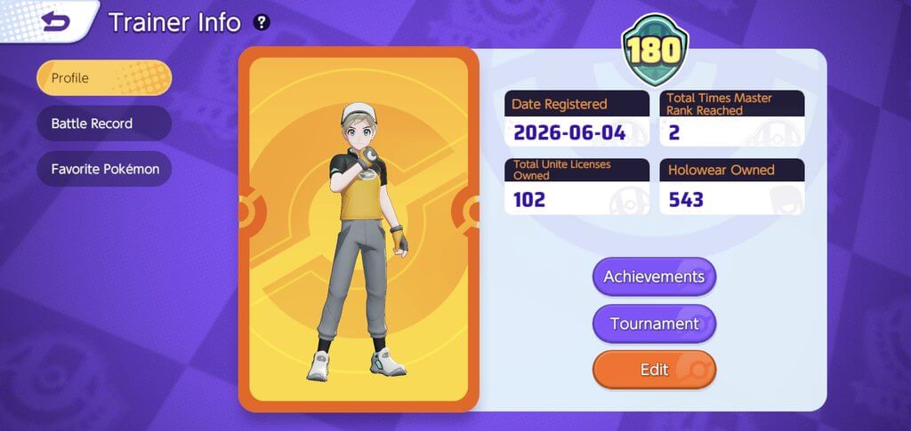Pokémon UNITE Library player data